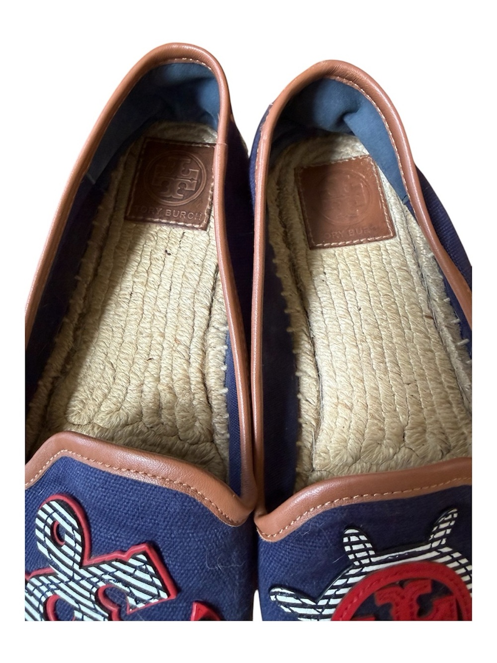 Tory Burch Espadrille Insole with Brown Leather Logo Patch and Natural Jute S 8m - Picture 3 of 6